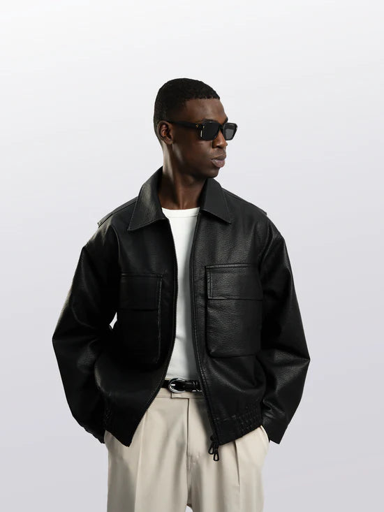 AVIATOR BOXY LEATHER JACKET