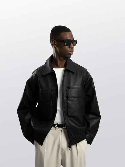 AVIATOR BOXY LEATHER JACKET