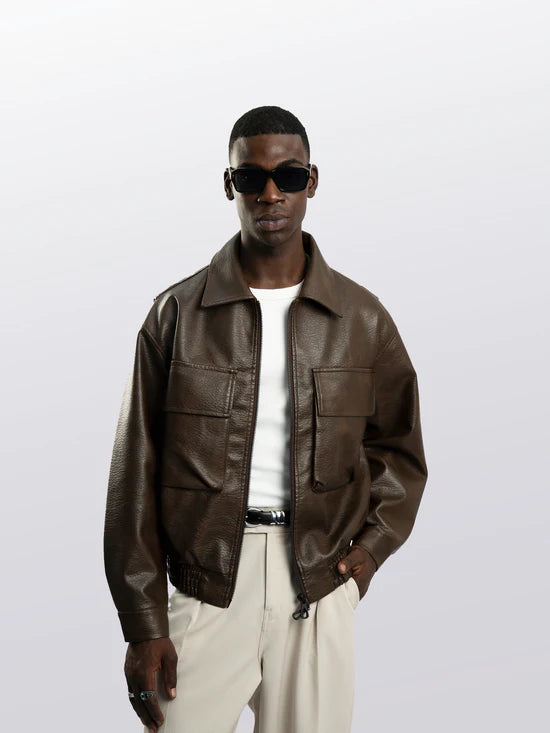 AVIATOR BOXY LEATHER JACKET