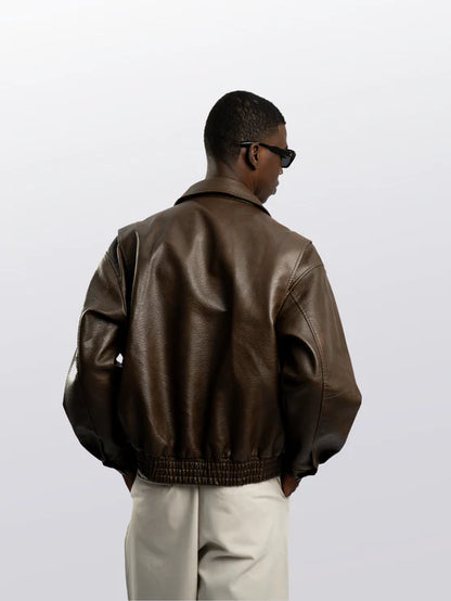 AVIATOR BOXY LEATHER JACKET